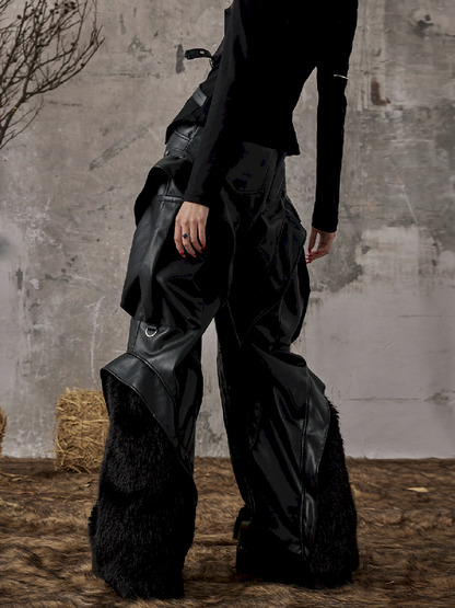 Patchwork FUR Wide-LEG LEATHER PANTS [S0000010964]