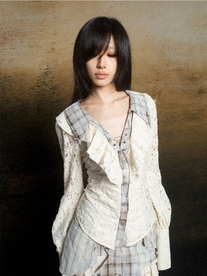 Ruffle Double Layer Collar Slim Shirt【s0000011814】