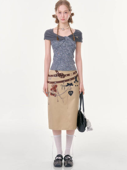 Chain Bear Print Slimming Skirt【s0000016625】