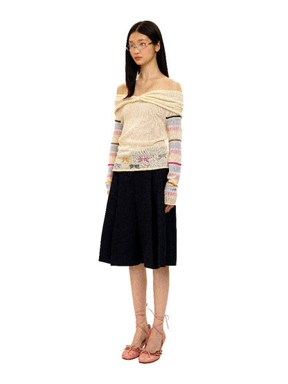 Contrast Striped Bow Knit Sweater【s0000016109】