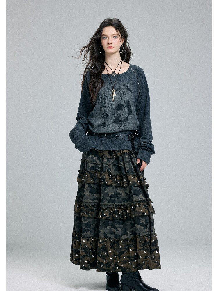 Washed Printed Rivet Knitted Top【s0000016261】
