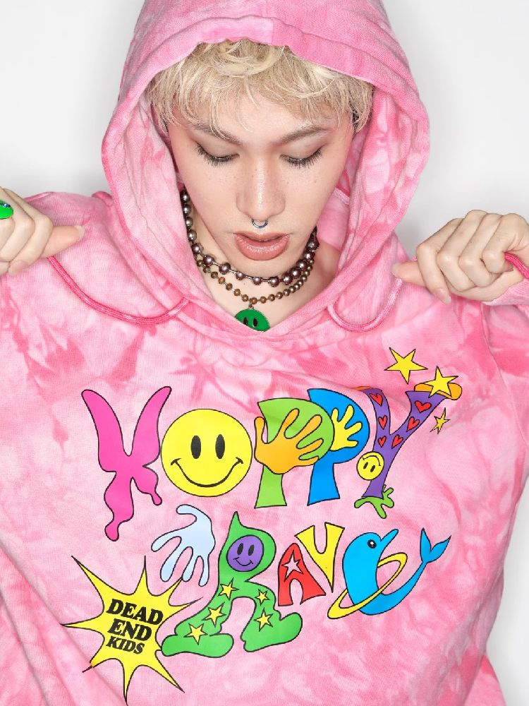 Smiley Pink Tie-Dye Hooded Sweatshirt [S0000010262]