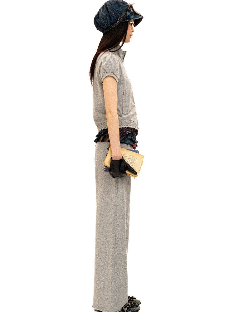 Suede Lace Hem Cardigan Slacks【s0000016429】