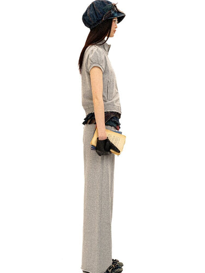 Suede Lace Hem Cardigan Slacks【s0000016429】