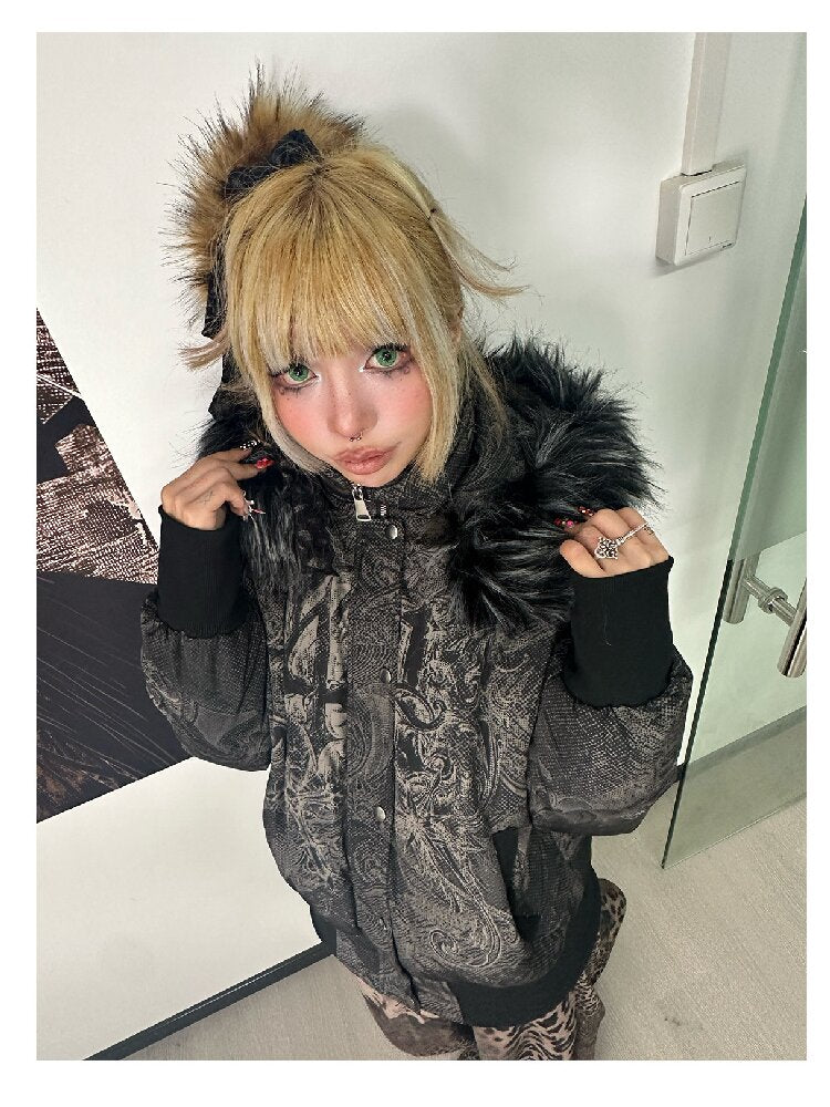 Dark Pattern Fur Collar Down Jacket【s0000018052】