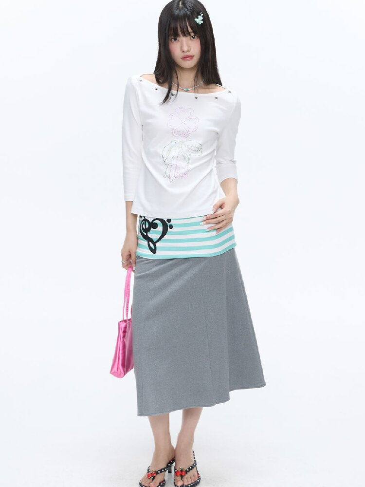 Color Blocking Striped Midi Skirt【s0000016383】