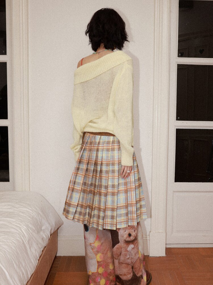 Plaid Flower Pleated Spliced Skirt【s0000015465】