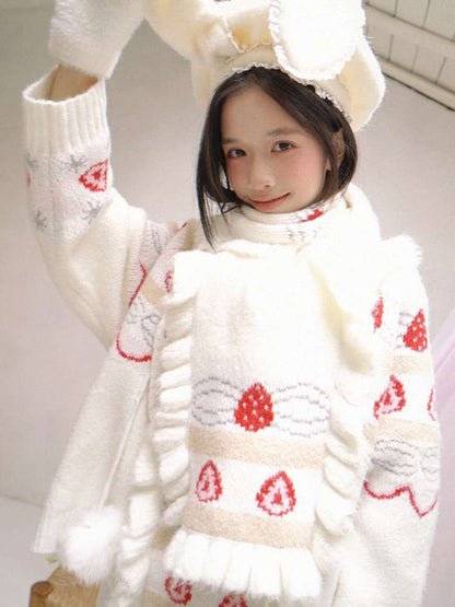 Cream Strawberry Cake Jacquard Scarf【s0000014526】