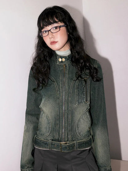 Retro-Washed Distressed Slim-Fit Denim Jacket【s0000013996】