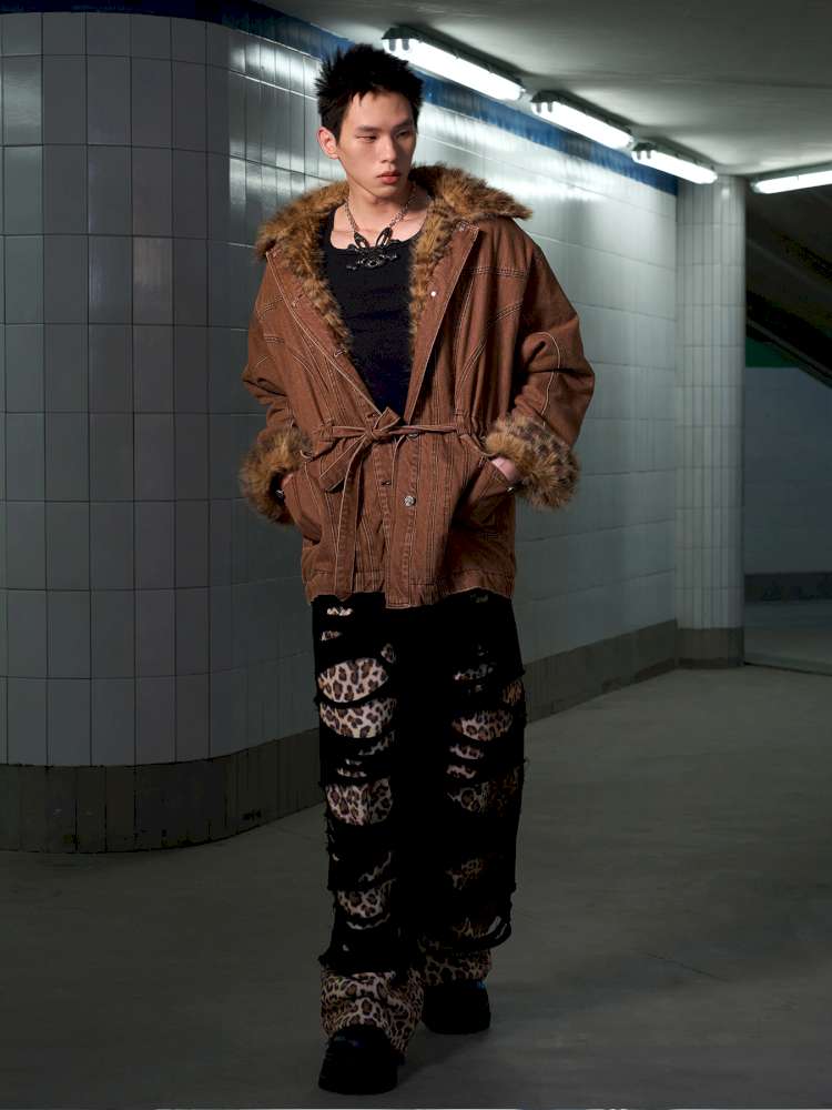 Leopard Print Paneled Denim Jacket【s0000014640】