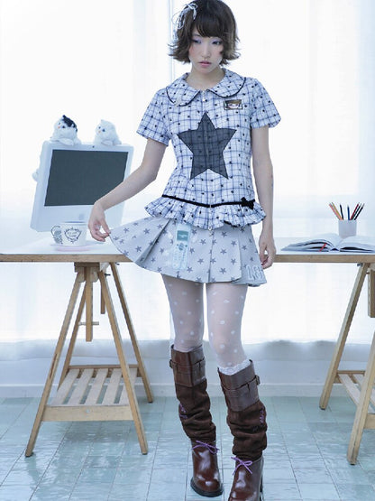 Pleated Star Pattern Mini Skirt【s0000017128】