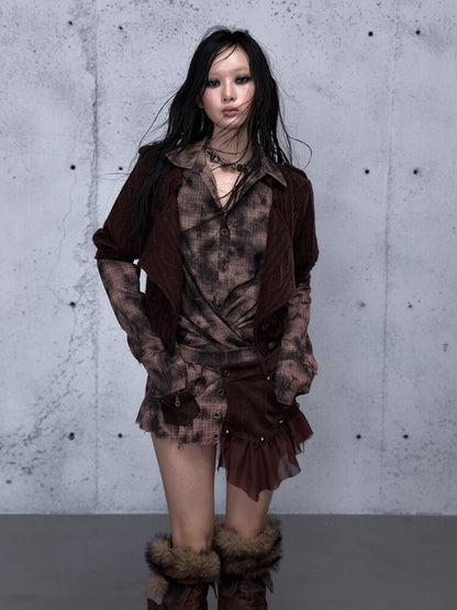 Check Knit Fake Two Piece Shirt【s0000015547】