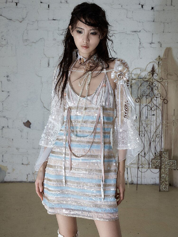 Baroque Sequin Satin Halter Dress【s0000017239】