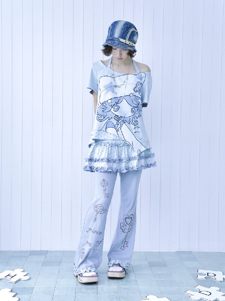 Vintage Halter Strap Two Piece T-shirt【s0000017477】