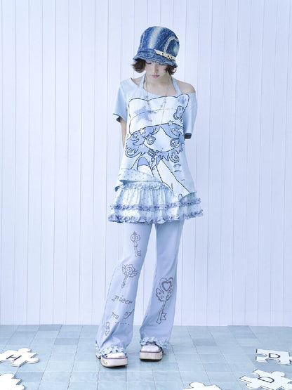 Vintage Halter Strap Two Piece T-shirt【s0000017477】