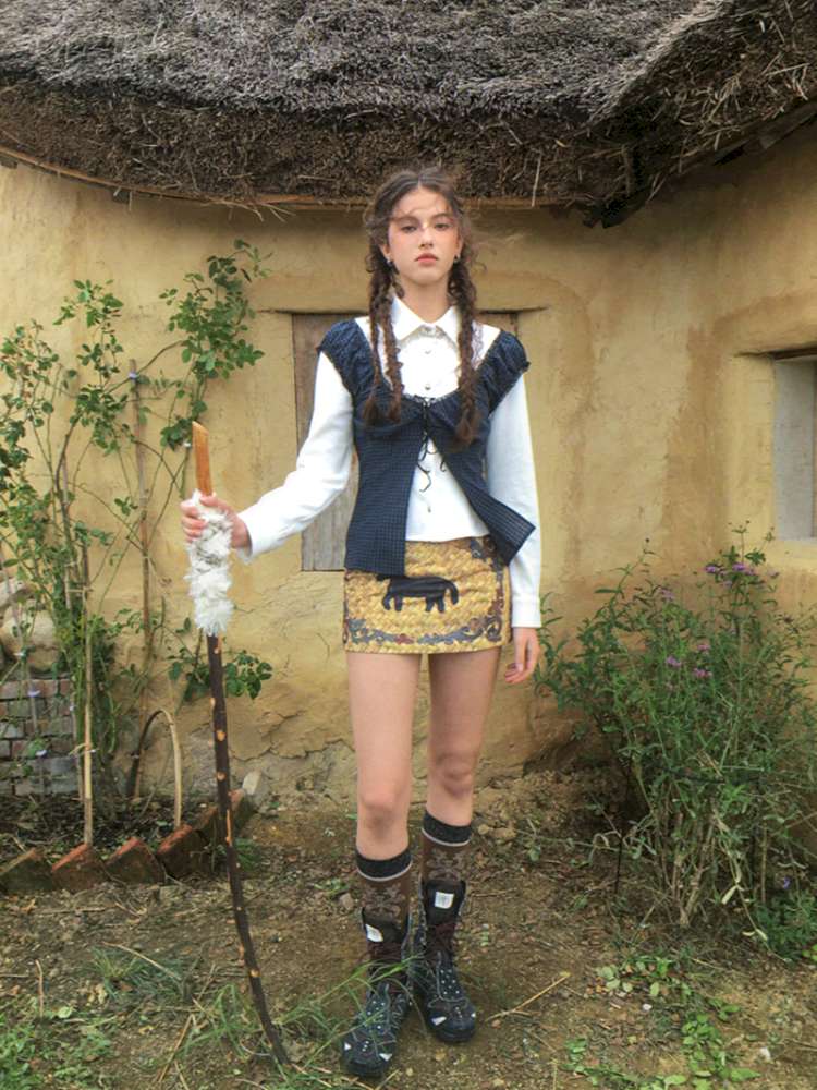 Blue Plaid Polka Dot Long Shirt【s0000014902】