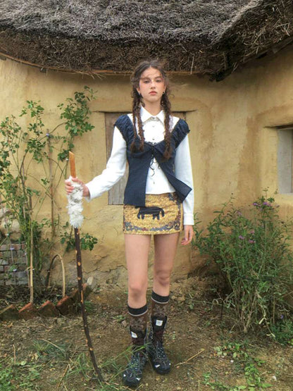 Blue Plaid Polka Dot Long Shirt【s0000014902】