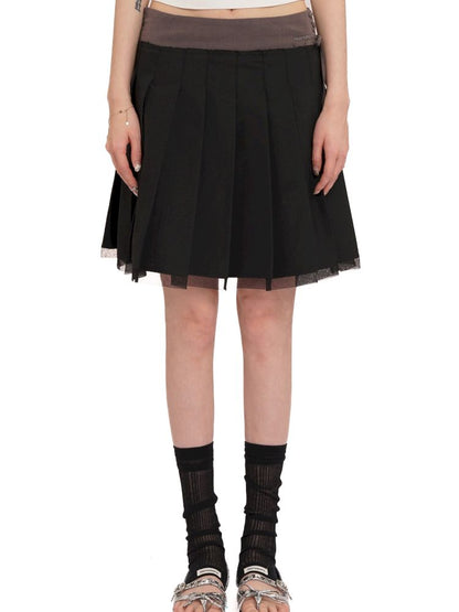 Hem Layered Mesh Pleated Skirt【s0000013431】