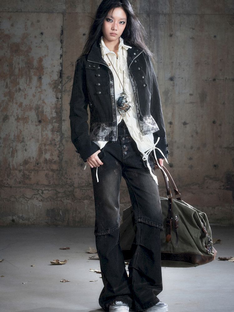 Standing collar zipper positive shoulder jacket【s0000013891】