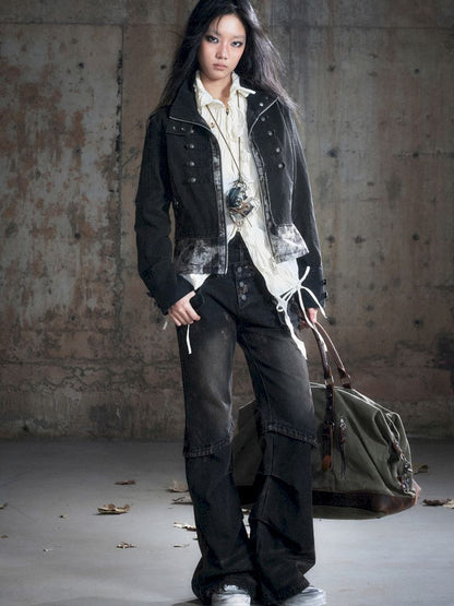 Standing collar zipper positive shoulder jacket【s0000013891】