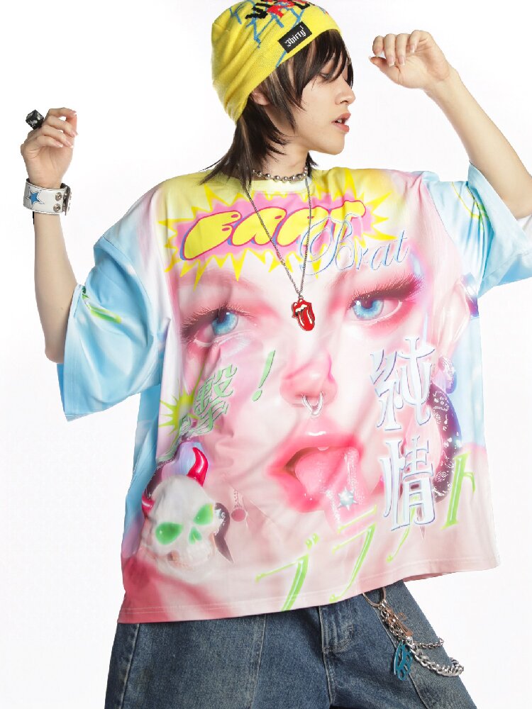 Dopamine Y2k Yabi Print T-shirt【s0000015890】