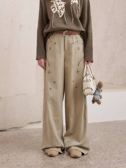 Imitation hot diamond straight loose trousers【s0000014385】