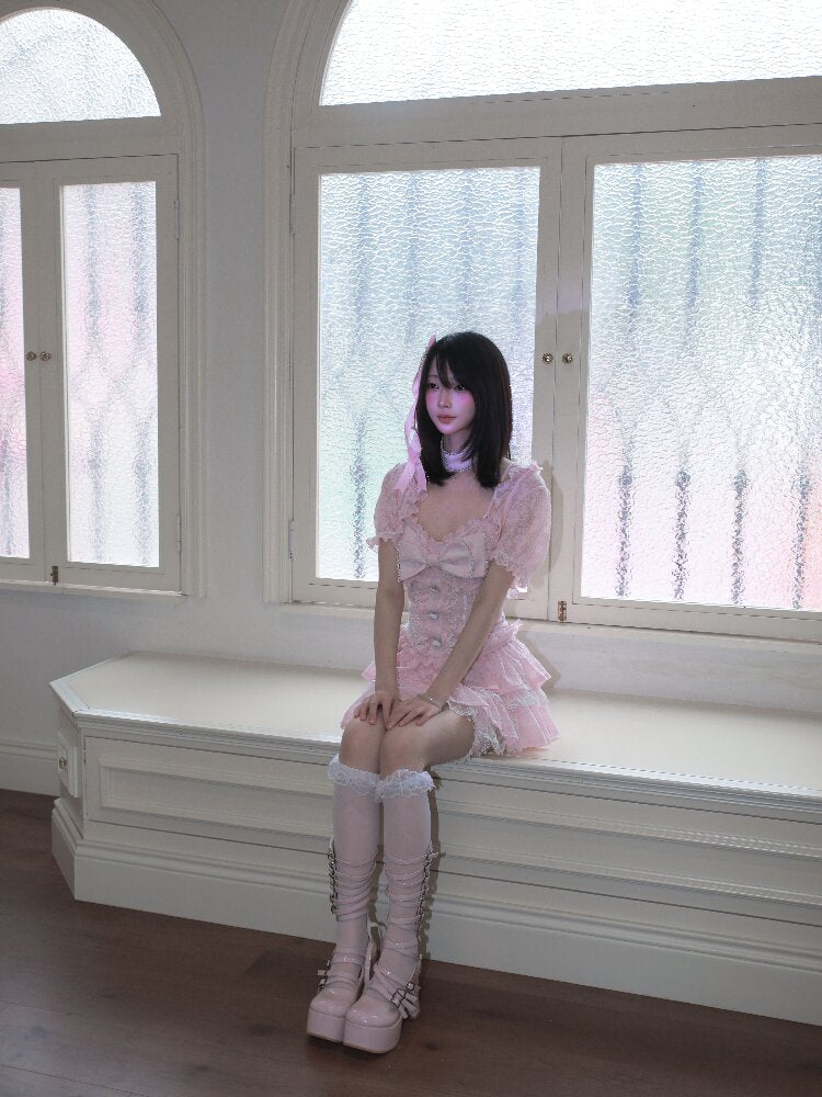 Heavy Craft Pearl Bow Cake Dress【s0000017522】