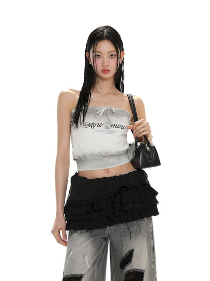 Drawstring Badge Printing Tie Bandage Tank Top【s0000008654】