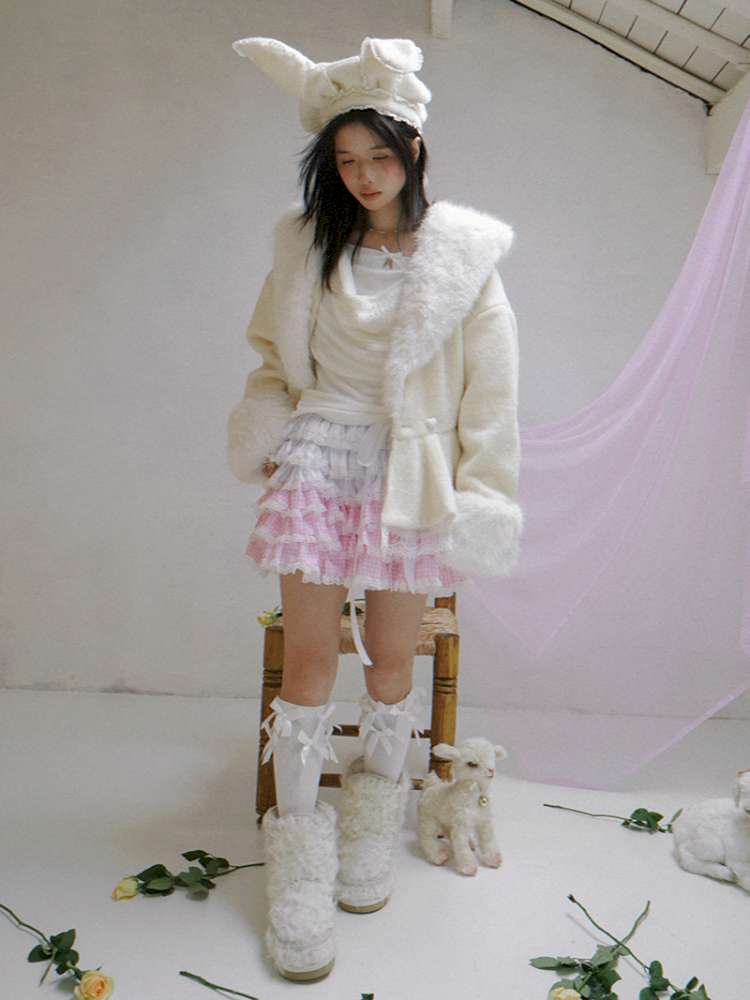 Pink Grid Gradient Lace Short Skirt【s0000014940】