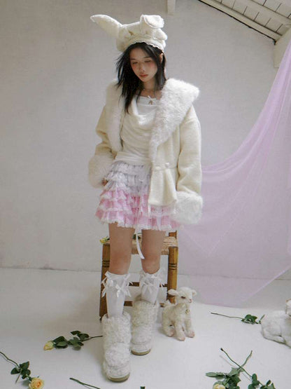 Pink Grid Gradient Lace Short Skirt【s0000014940】