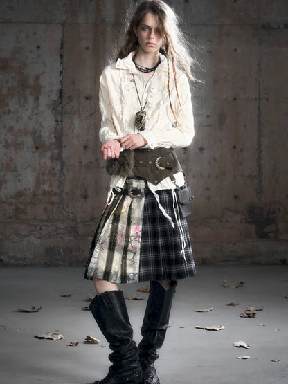 Checkered Belt Pleated Skirt【s0000013962】