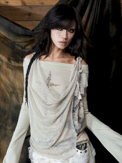 Slim-Fit Off-Shoulder Long-Sleeve T-Shirt【s0000013895】