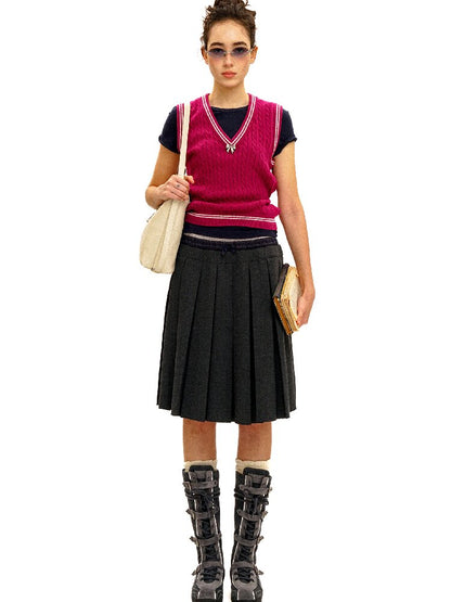 Linen Satin Panel Plaid Skirt【s0000016070】