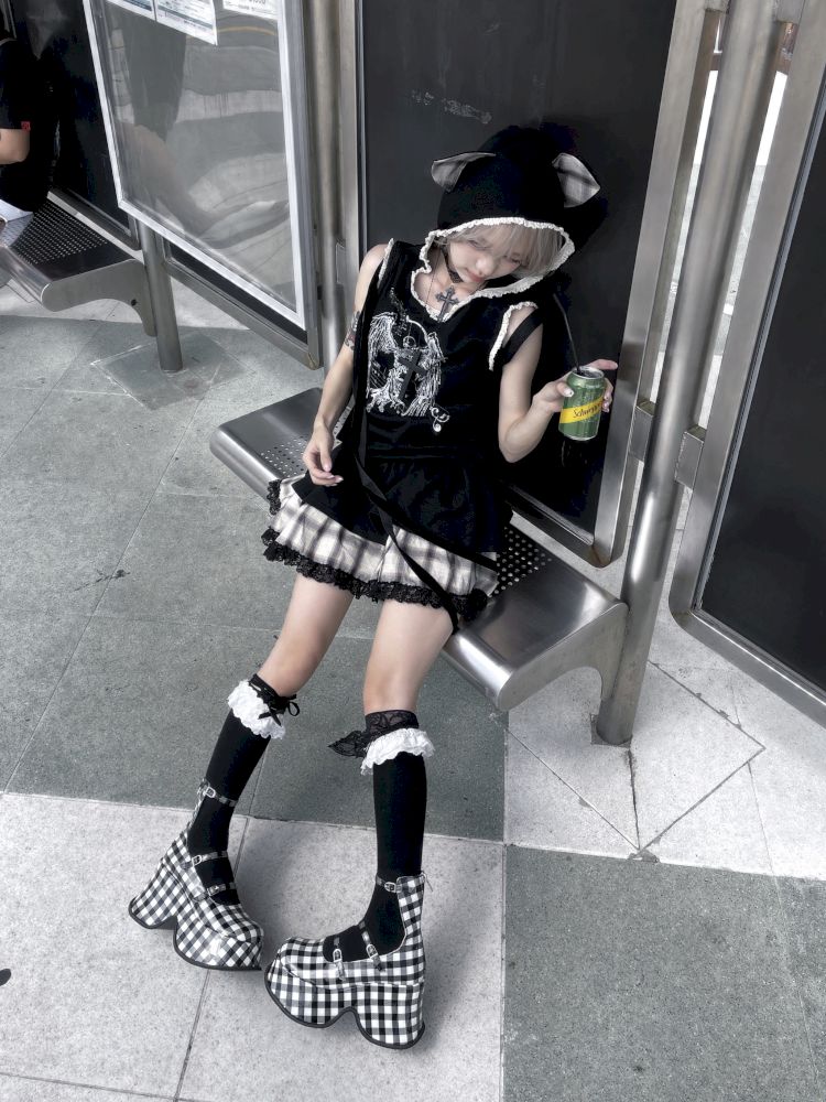 Cat Ear Hooded Skull Print Loose Dress【s0000012436】