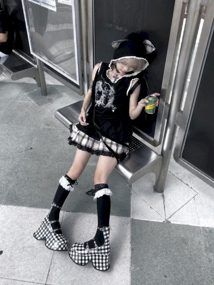 Cat Ear Hooded Skull Print Loose Dress【s0000012436】