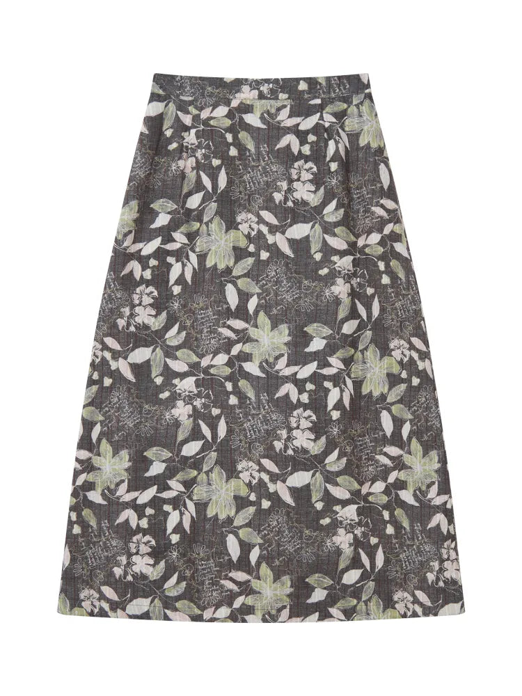 Brushed Print Flattering Mid-Length Skirt【s0000013989】
