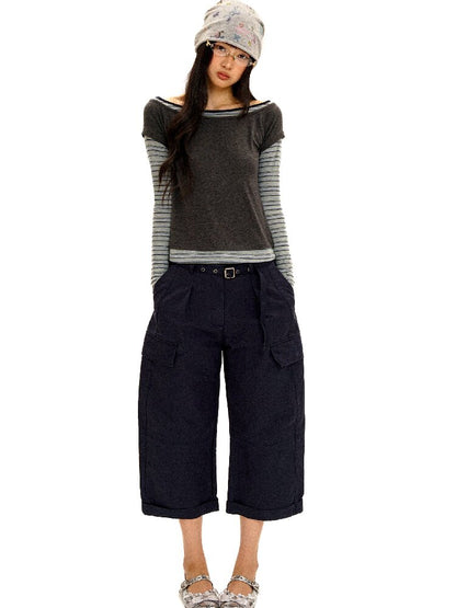 Tencel Wool Stripe Contrast T-Shirt【s0000016417】
