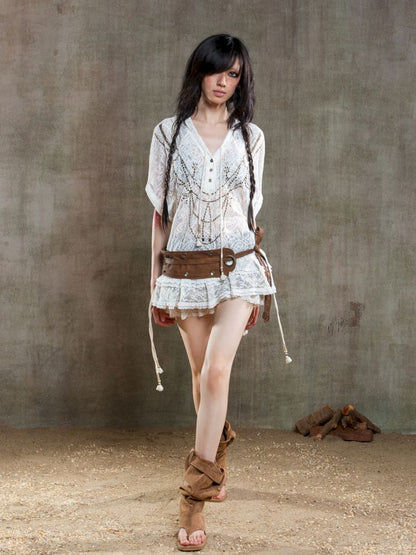 Loose Lace Blouse Dress【s0000012647】