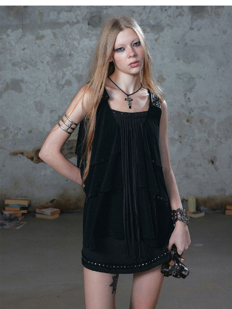 Ruffle Fringe Loose Faux Two-Piece Dress【s0000018099】