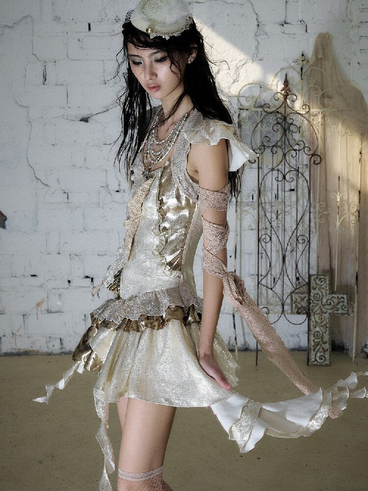 Baroque Satin Ruffle Two Piece Dress【s0000016996】