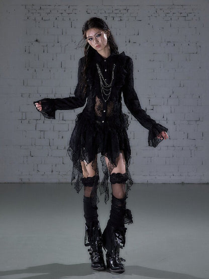Openwork Lace Irregular Shirt Dress【s0000015941】