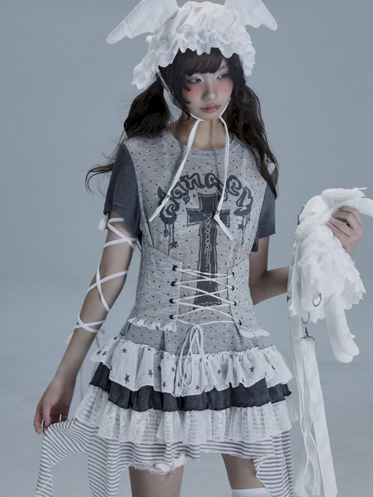 Irregular Lace Skirt Long Tee【s0000013485】