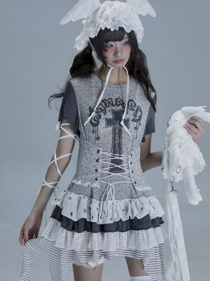 Irregular Lace Skirt Long Tee【s0000013485】