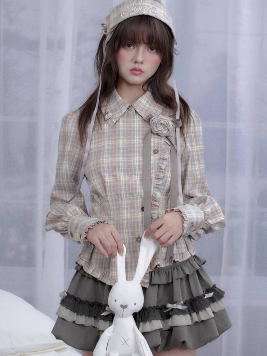 Checkered Brooch Asymmetrical Sweatshirt【s0000014374】