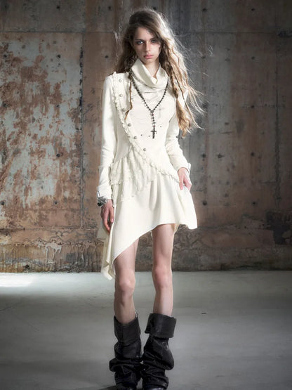Asymmetric Collar Long-Sleeve Dress【s0000013960】