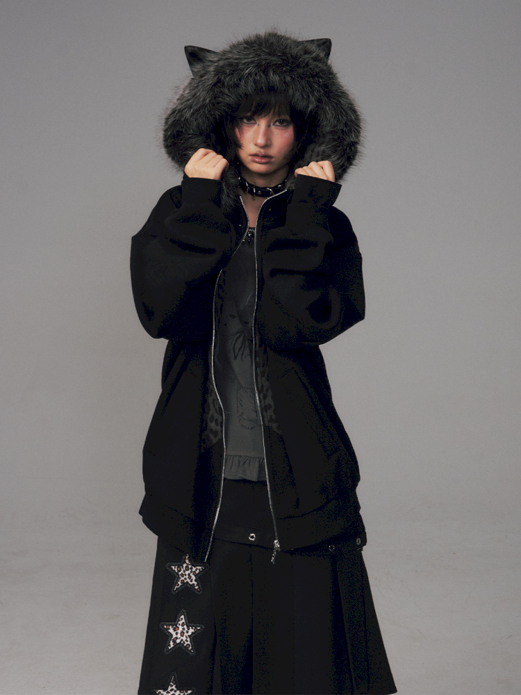 Cat Ears Leopard Print Fleece Hooded Jacket【s0000014708】