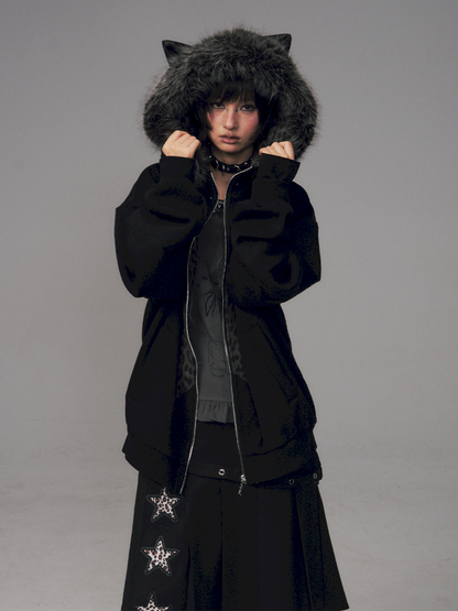 Cat Ears Leopard Print Fleece Hooded Jacket【s0000014708】