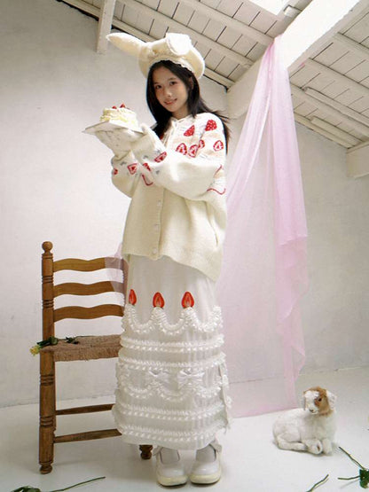 Cream Strawberry Cake Print Pencil Skirt【s0000014531】