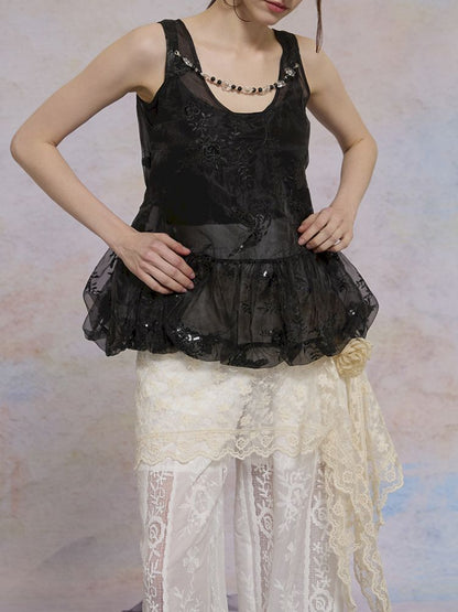 Retro embroidery mesh cloud undershirt【s0000013596】