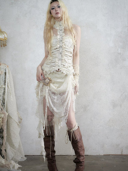Baroque Lace Patchwork Halter Top【s0000017982】